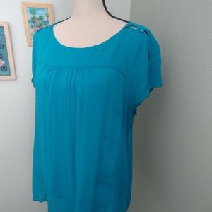 Maeve Turquoise Swiss Dot Blouse